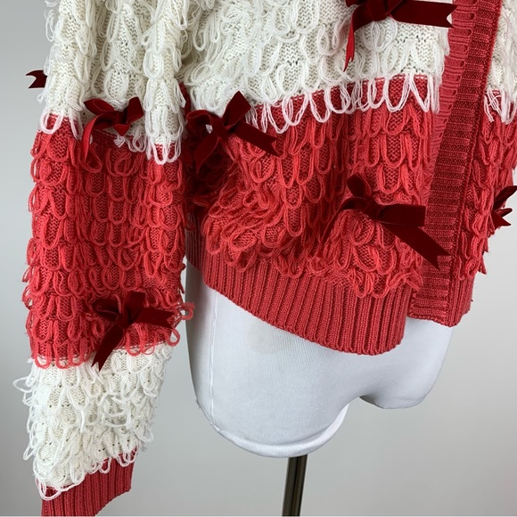 Mighty Fine Christmas Pink Bow Loop Cardigan Sweater Large - Picture 8 of 15